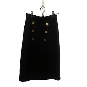 Adolfo New York Vintage Black Skirt‎ With Gold Button Details Wool